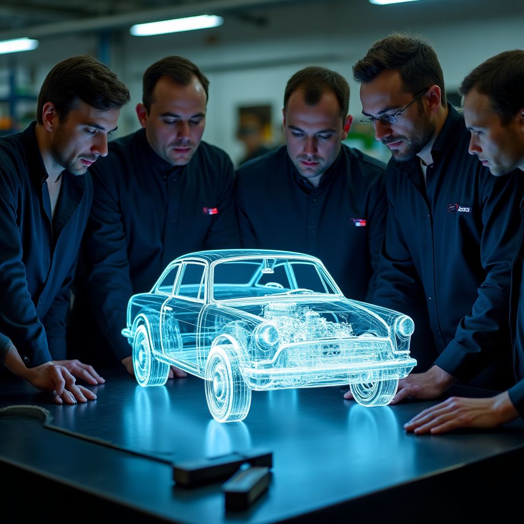 Técnicos en una sesión de formación con un motor holográfico.