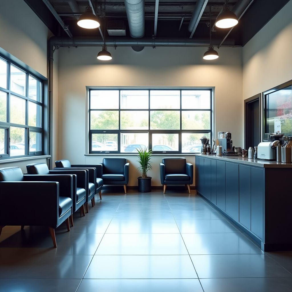 Área de recepción moderna y acogedora para clientes.
