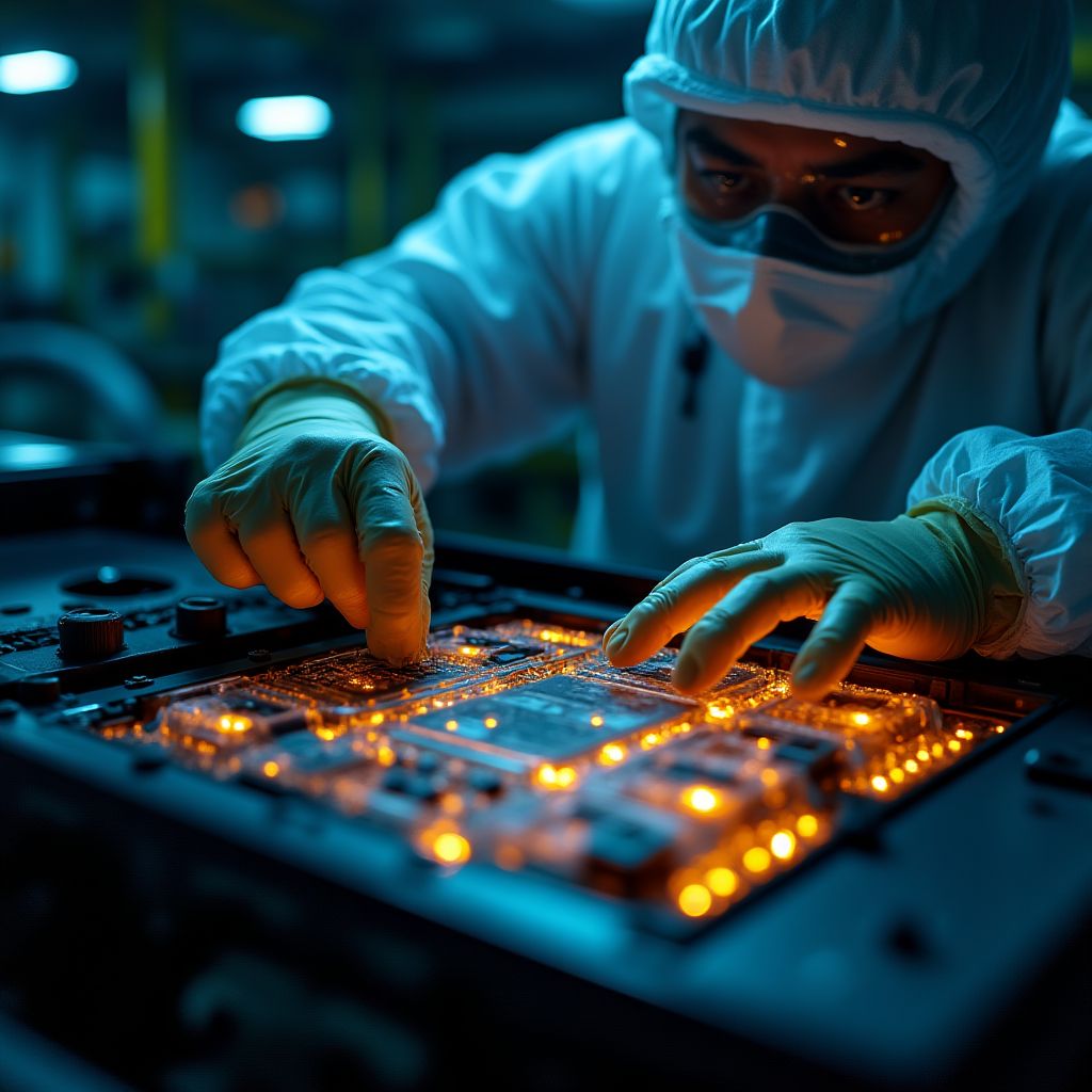 Un técnico especializado trabajando en la batería de un vehículo eléctrico.